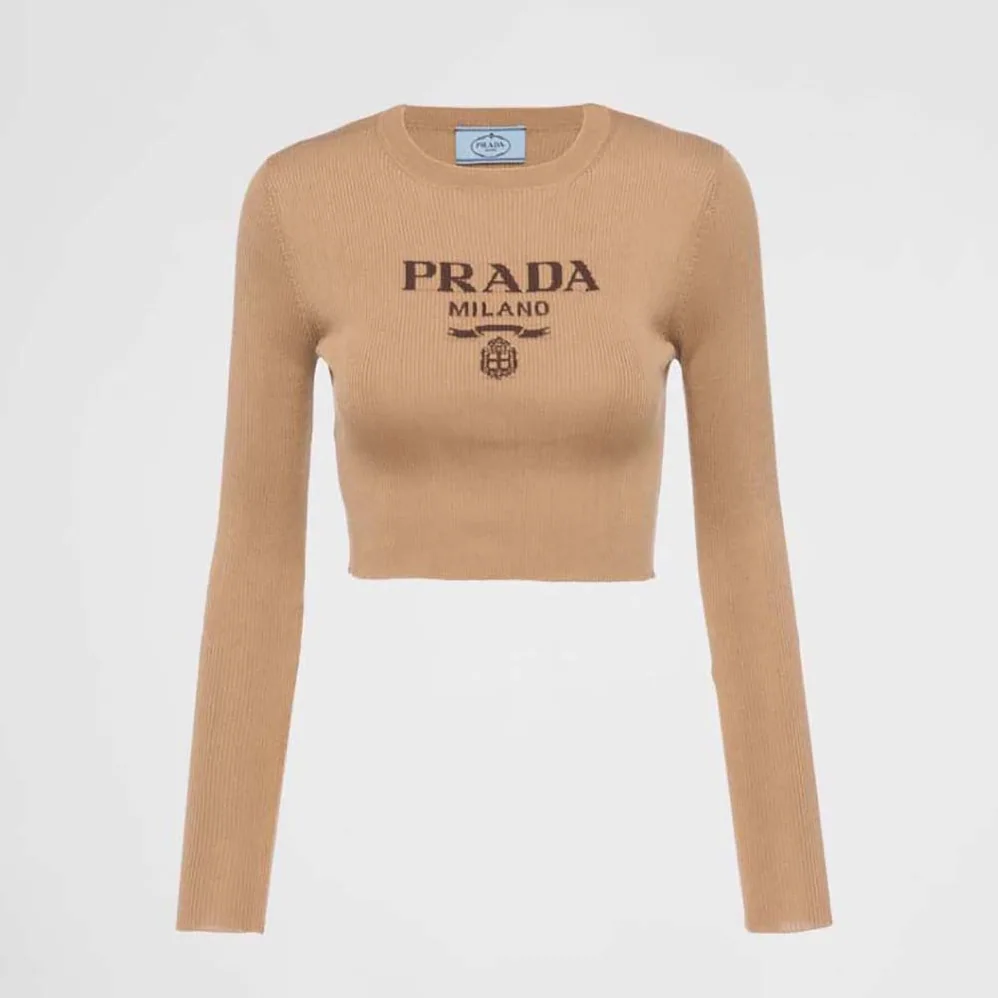 Prada Cropped Silk Sweater with Logo for Women