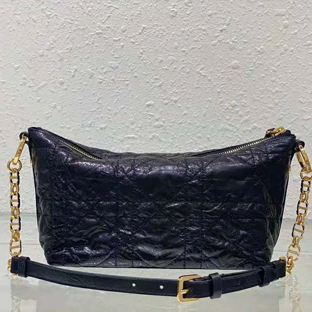 Dior Diorstar Hobo Bag with Chain Black Macrocannage Crinkled Calfskin for Women Dior Diorstar Hobo Bag with Chain Black Macrocannage Crinkled Calfskin for Women