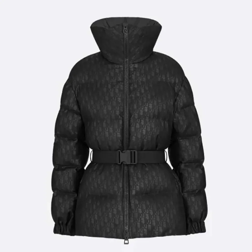 Dior DiorAlps Belted Puffer Jacket Black Quilted Technical Taffeta Jacquard for Women
