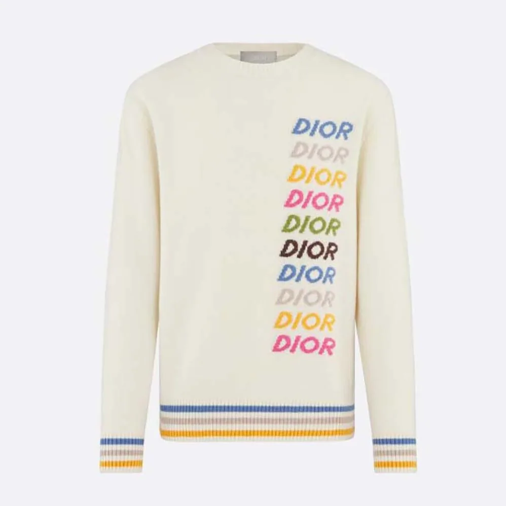 Dior Sweater Beige Wool and Cashmere Intarsia for Men Dior Sweater Beige Wool and Cashmere Intarsia for Men