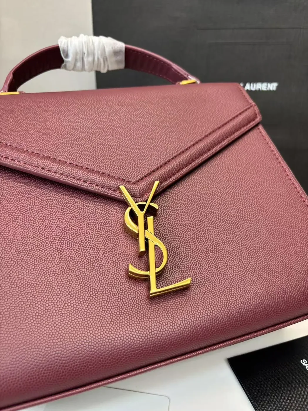 Saint Laurent Cassandra Medium Top Handle Bag Deep Burgundy in YSL Saint Laurent Cassandra Medium Top Handle Bag Deep Burgundy in YSL