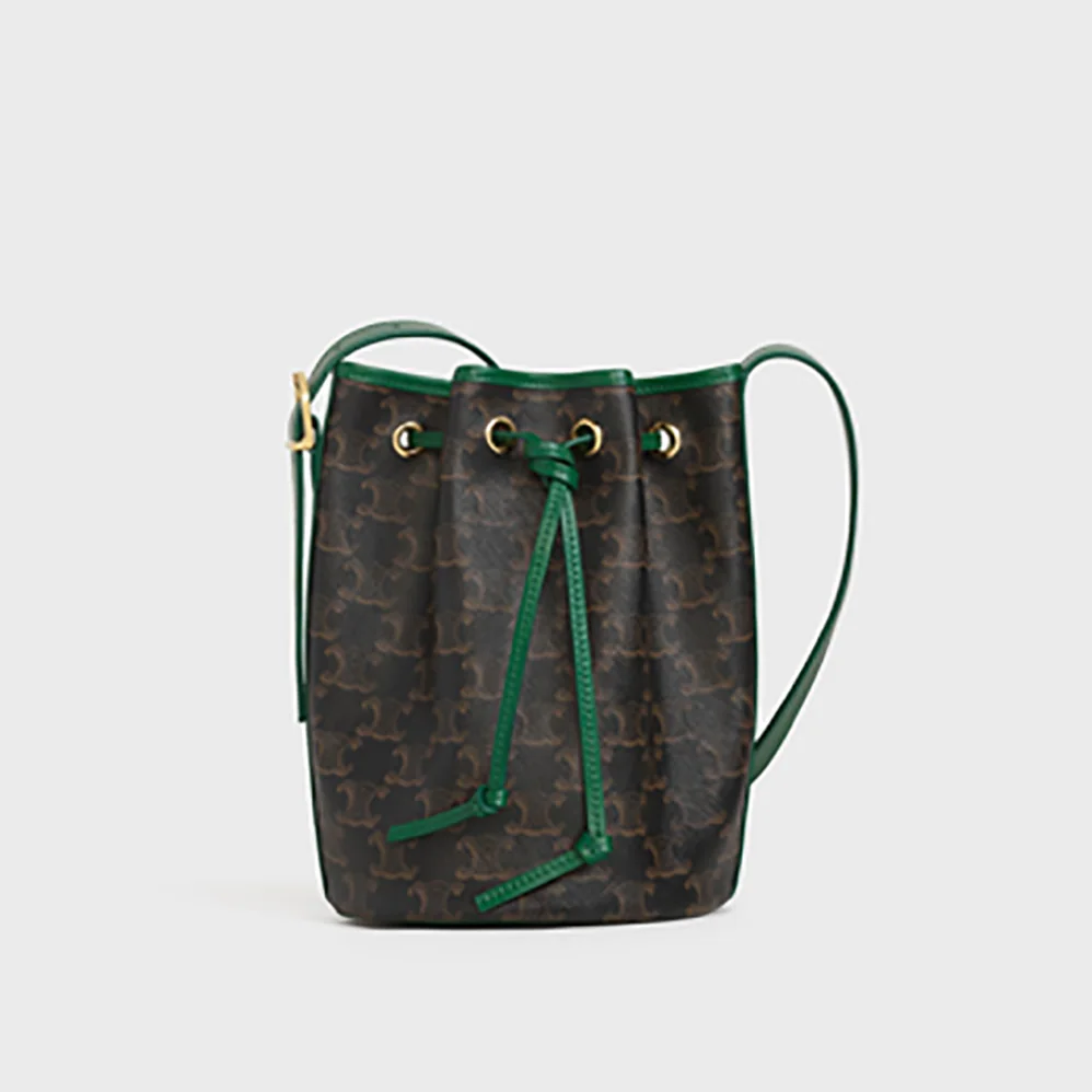 Celine Small Drawstring Bag in Triomphe Canvas for Women in Green