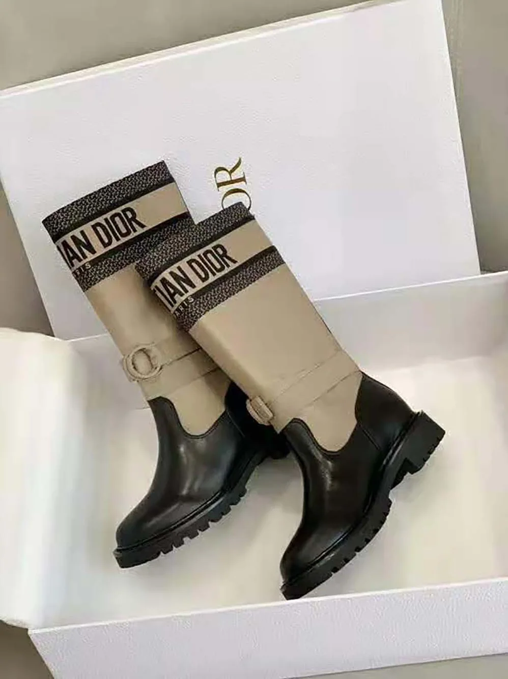 Dior D-Major Boot Taupe and Black Technical Fabric and Calfskin for Women Dior D-Major Boot Taupe and Black Technical Fabric and Calfskin for Women