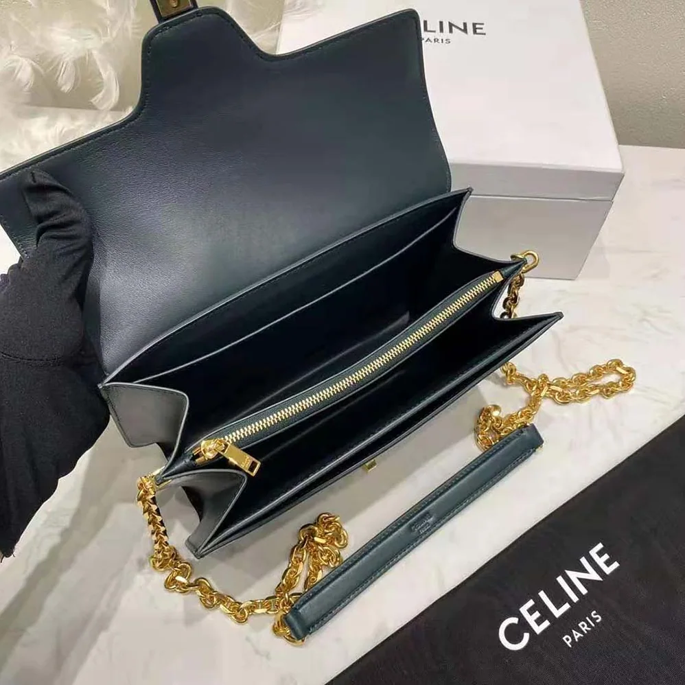 Celine Chain Bag 16 in Satinated Calfskin for Women in Green Celine Chain Bag 16 in Satinated Calfskin for Women in Green