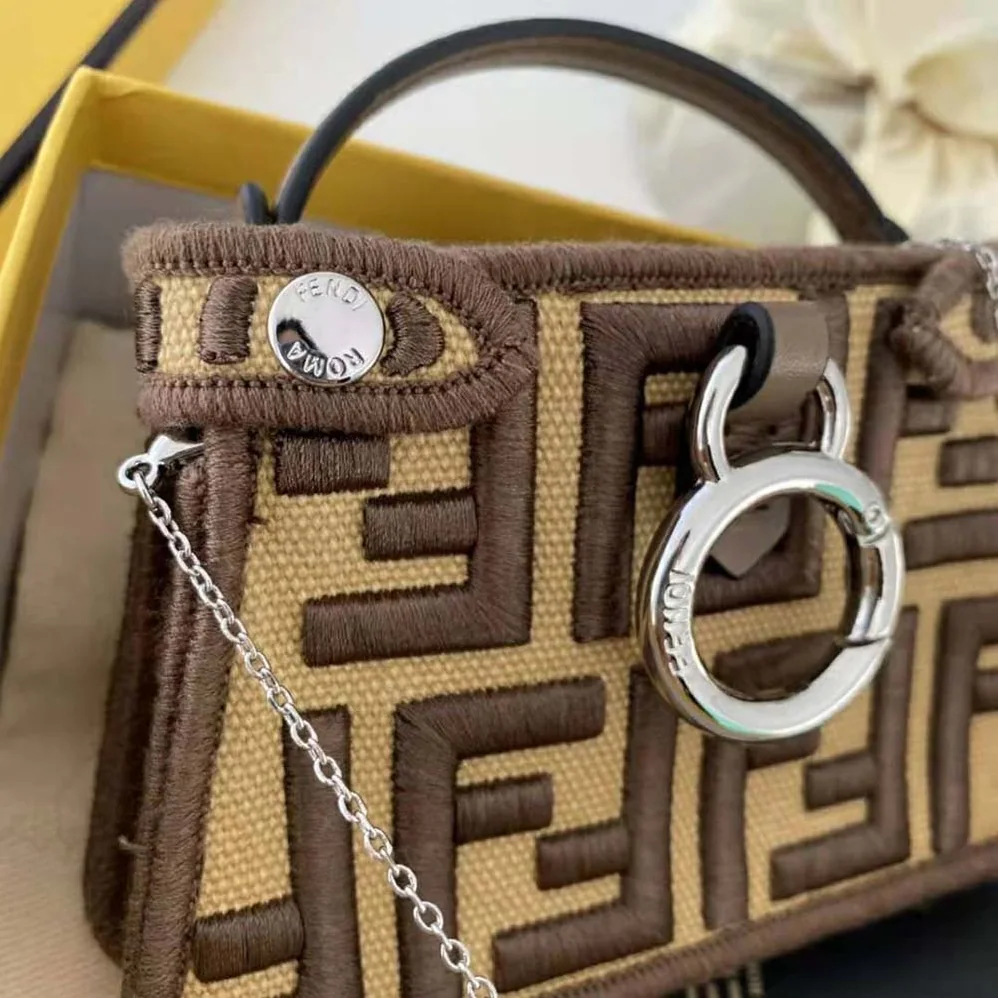 Fendi Nano Peekaboo Charm Gray FF Canvas Charm for Women in Brown Fendi Nano Peekaboo Charm Gray FF Canvas Charm for Women in Brown