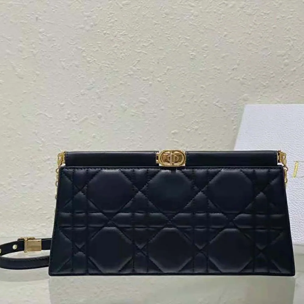 Dior Dior Caro Colle Noire Clutch with Chain Black Cannage Lambskin for Women