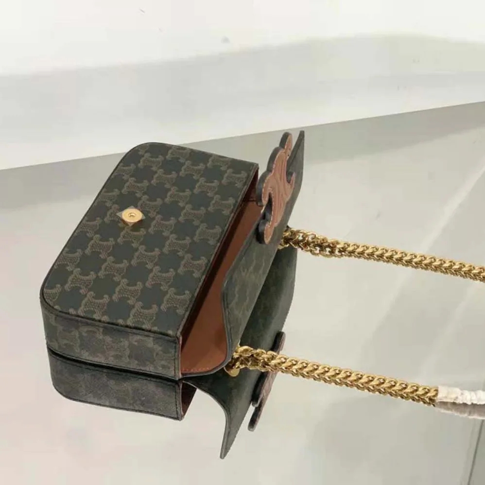 Celine Chain Shoulder Bag Cuir Triomphe in Triomphe Canvas and Calfskin for Women