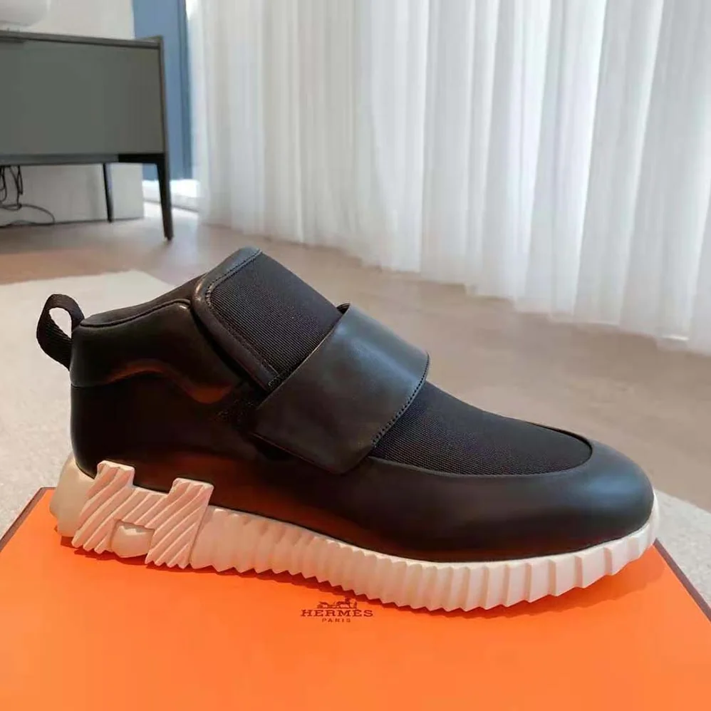 Hermes H Sneaker in Stretch Canvas and Calfskin for Men in Black