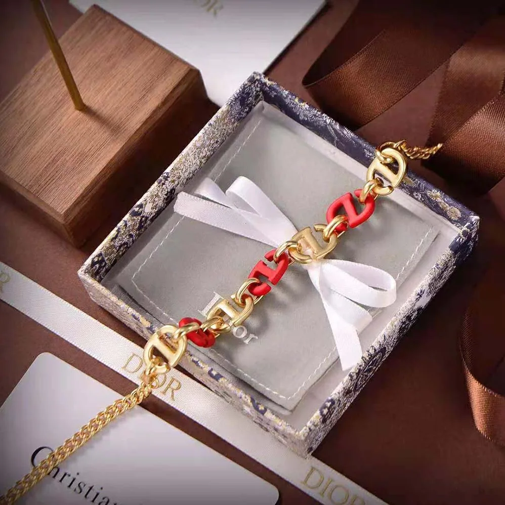 Dior CD Navy Necklace Gold-Finish Metal and Raspberry Lacquer for Women