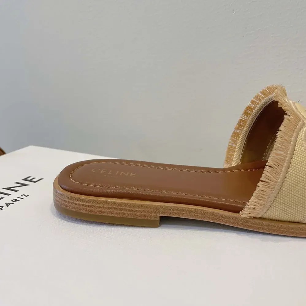 Celine Marina Fringed Mule in Cotton for Women in Beige