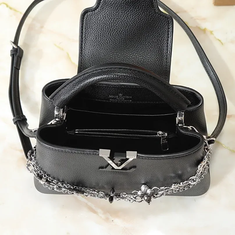 Louis Vuitton Capucines BB Top Handle Bag in Black Silver/ Gold Hardware