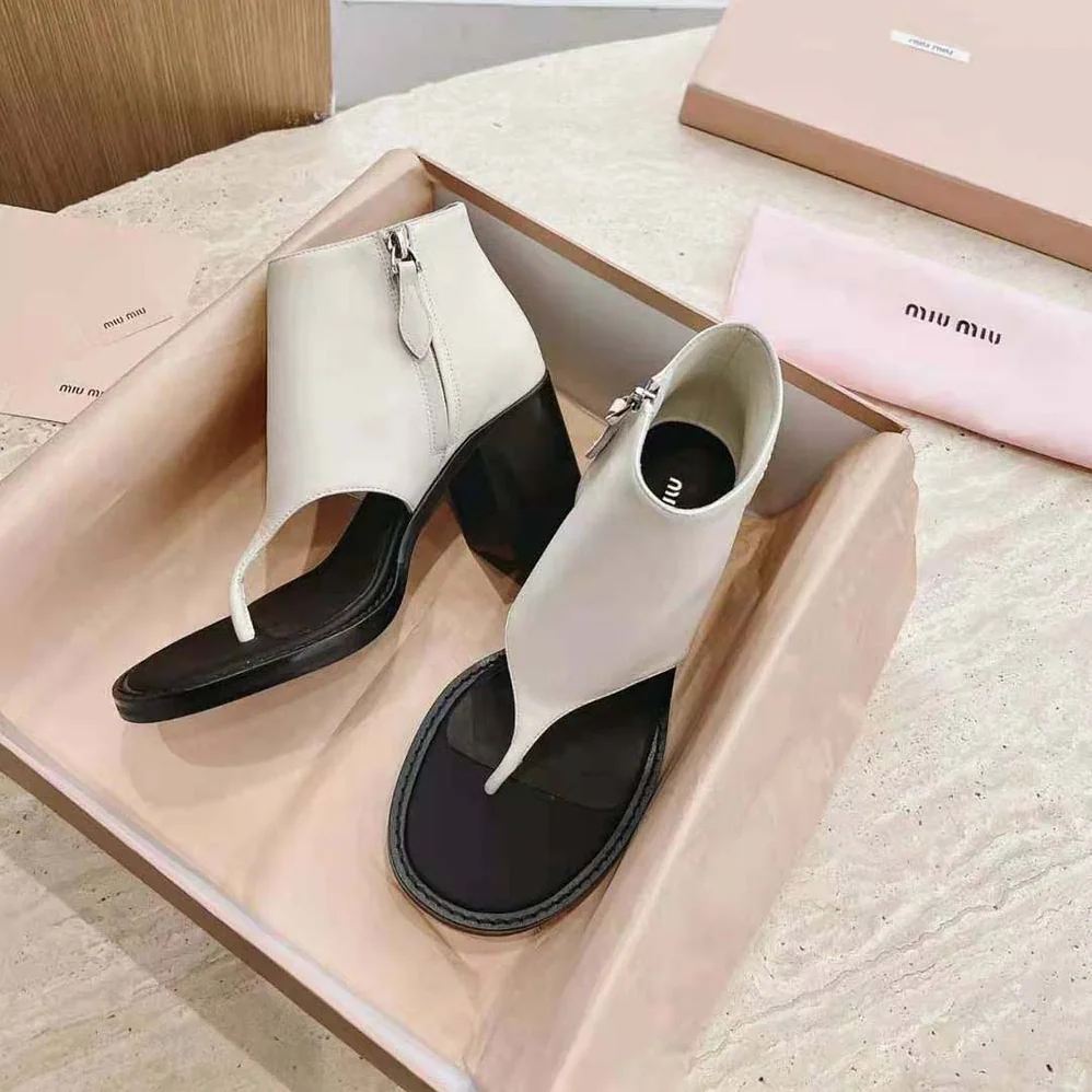 Miu Miu Leather Thong Booties for Women in White