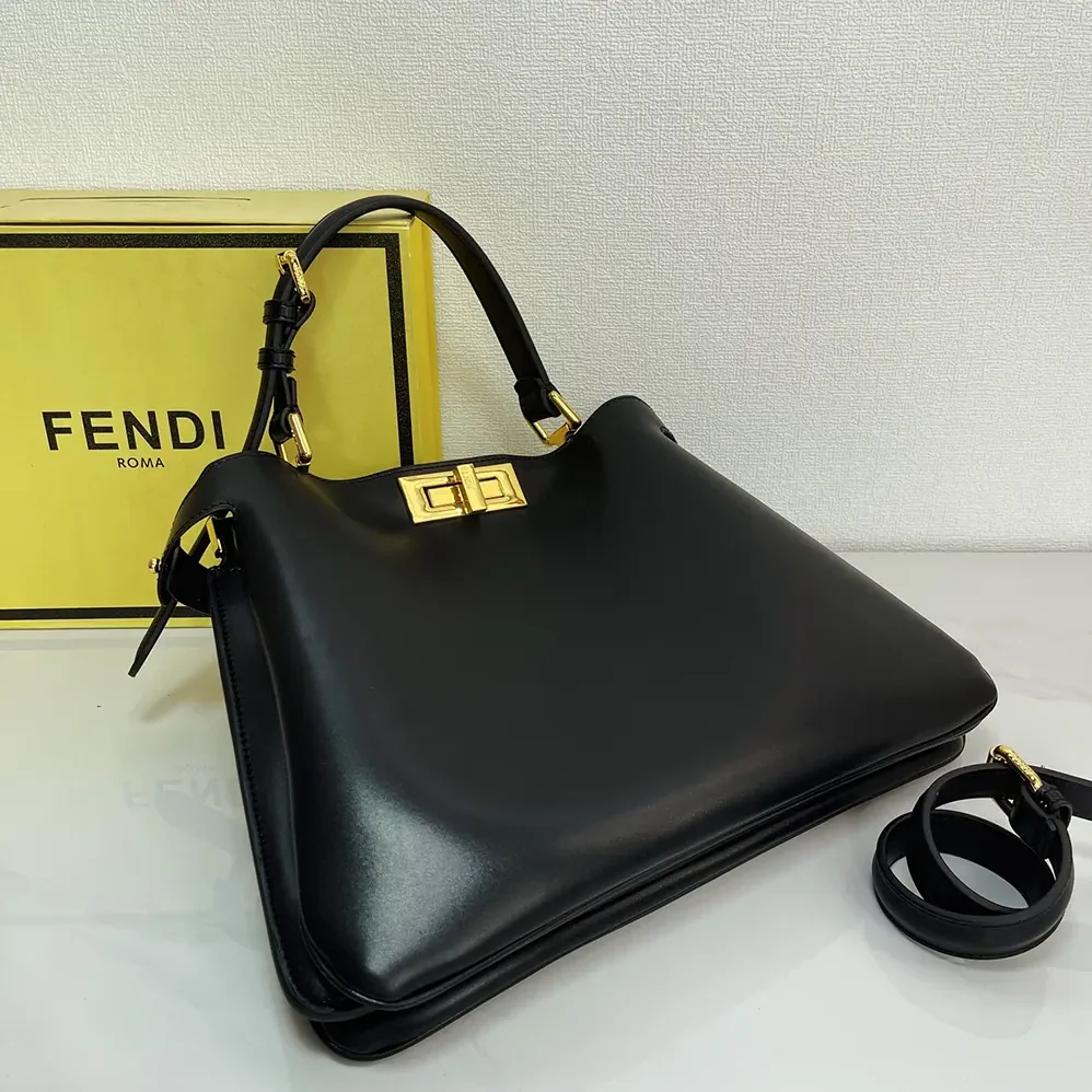 Fendi Peekaboo Soft Medium Black Leather Bag for Women