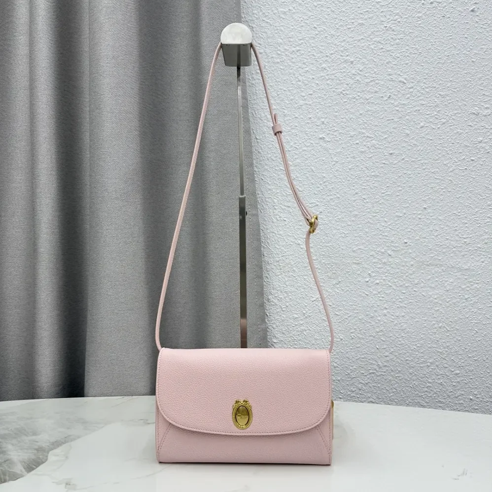 Dior Médaillon Envelope Pouch with Strap Rose Tendre and Gris Pietro Grained Calfskin for Women