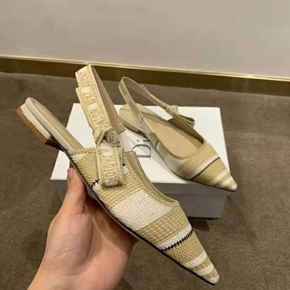 Dior J'adior Ballerina Flat Beige Embroidered Cotton for Women Dior J'adior Ballerina Flat Beige Embroidered Cotton for Women