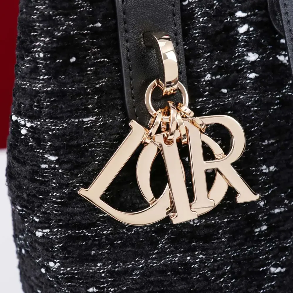 Dior Small Dior Toujours Vertical Tote Bag Black Tweed with White Cannage Motif for Women