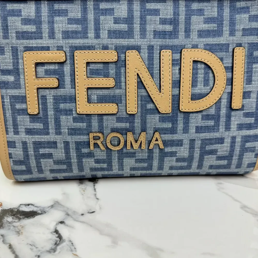 Fendi Sunshine Small Light Blue FF Denim Fabric Shopper for Women Fendi Sunshine Small Light Blue FF Denim Fabric Shopper for Women