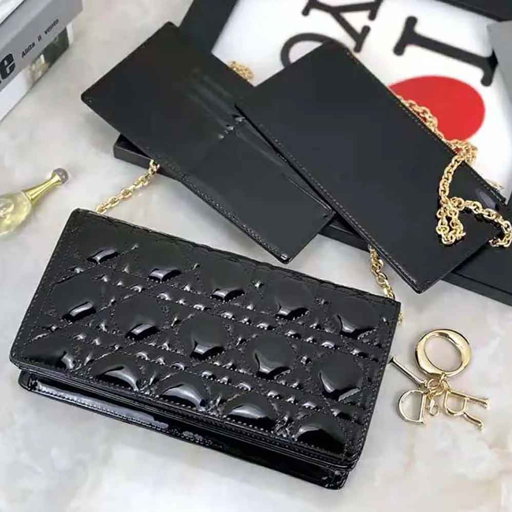 Dior Lady Dior Pouch Patent Cannage Calfskin in Black