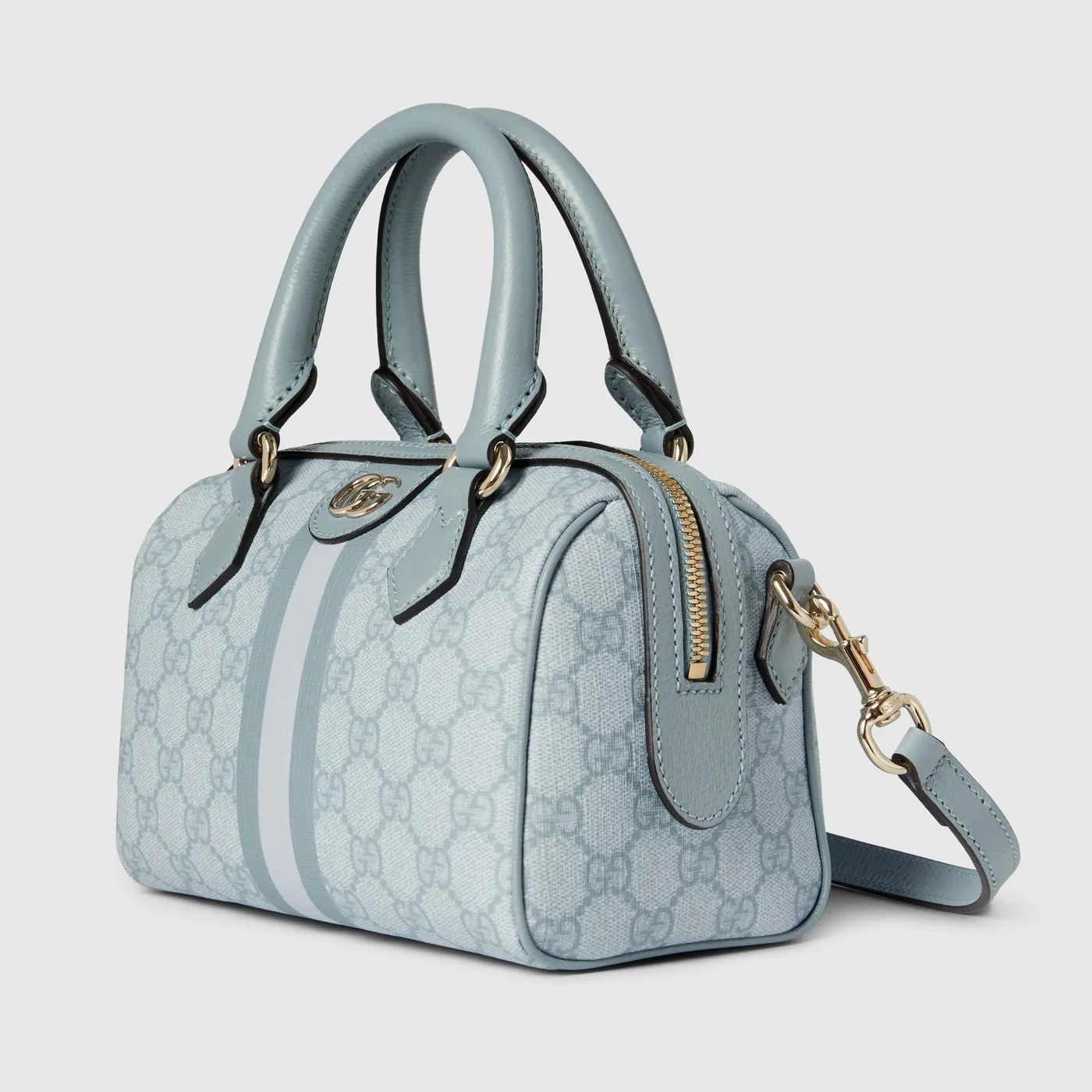 Gucci Ophidia Mini Top Handle Bag in Dusty Blue Gold Hardware