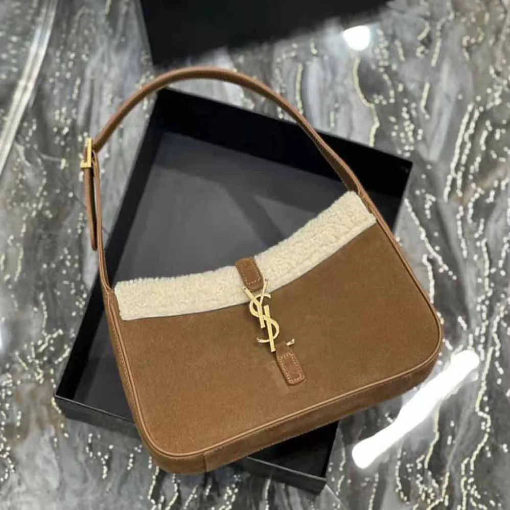 Saint Laurent YSL Le 5 à 7 Hobo Bag in Suede and Shearling for Women