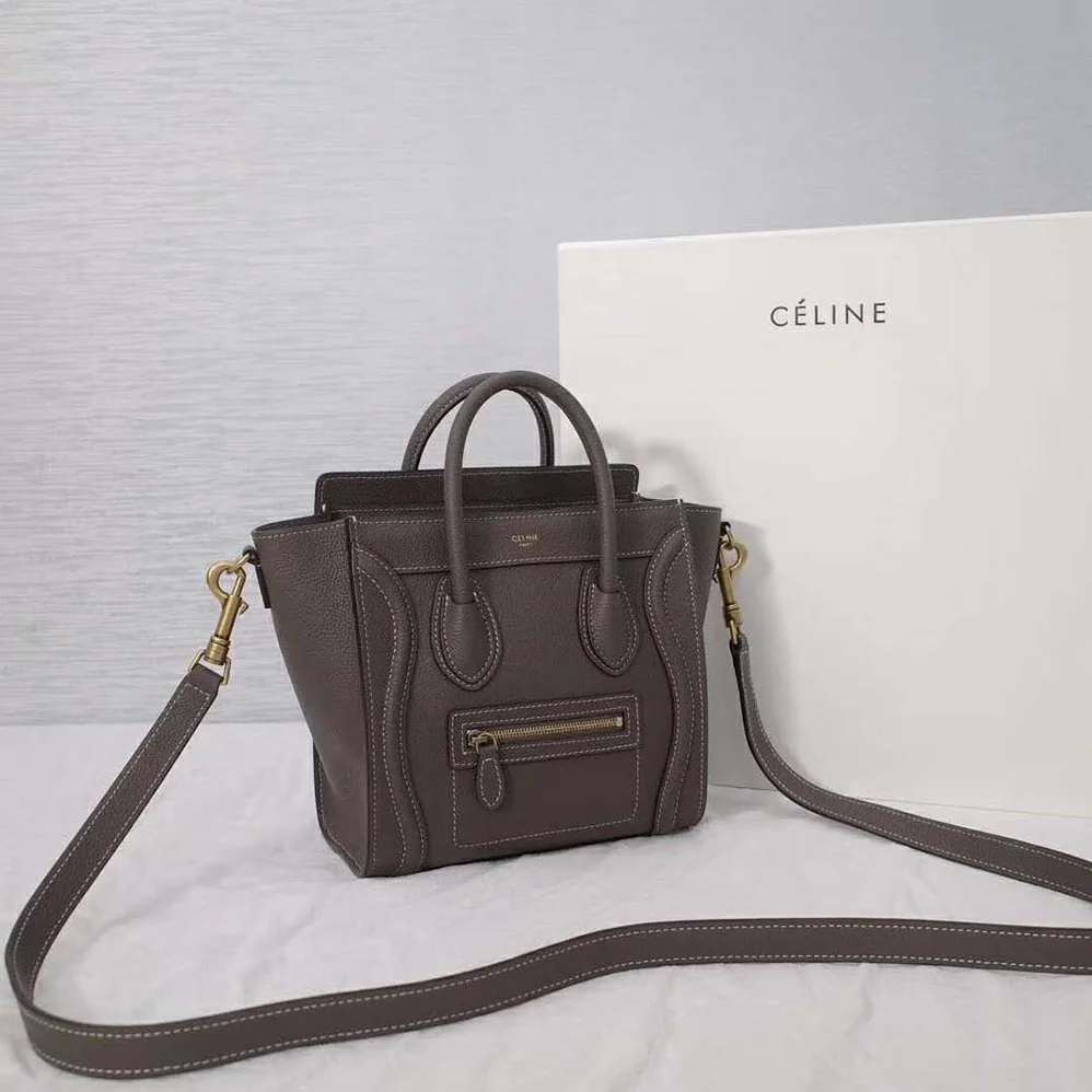 Celine Nano Luggage Bag in Drummed Calfskin for Women in Brown