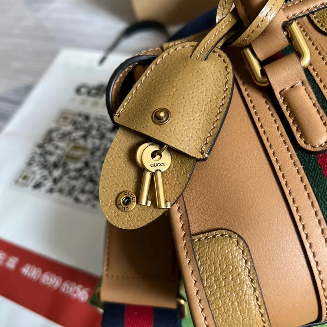 Mini Top Handle Bag With Double G White in Brown /