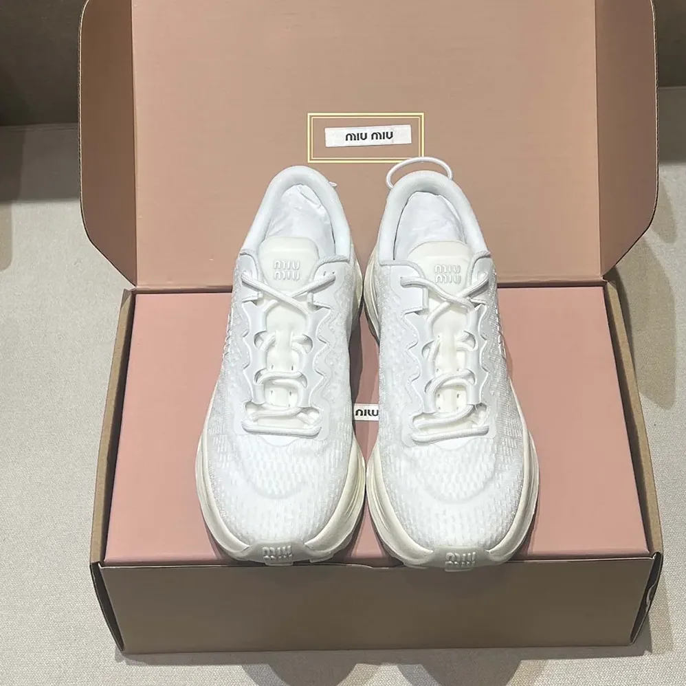 Miu Miu Technical Fabric Sneakers for Women in White Miu Miu Technical Fabric Sneakers for Women in White
