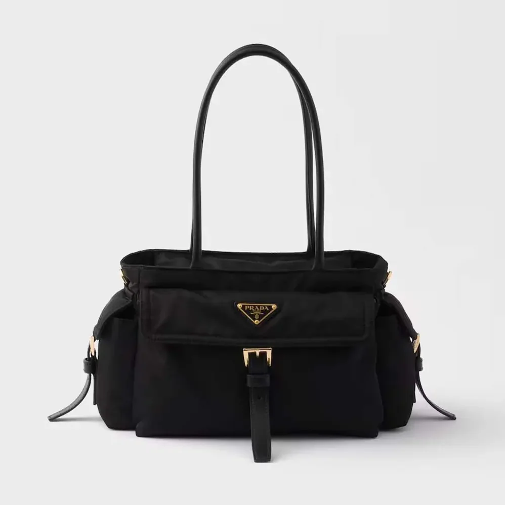 Prada Explore Medium Re-Nylon And Leather Tote Bag for Women in Black