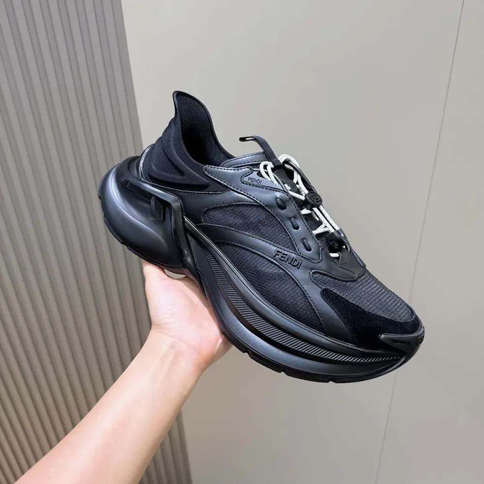 Fendi F-Light Sneakers Black Leather and Mesh Running Shoes for Unisex Fendi F-Light Sneakers Black Leather and Mesh Running Shoes for Unisex