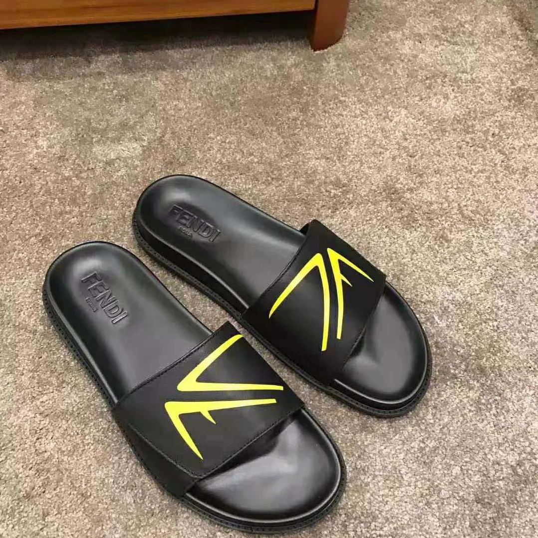 Fendi SLIDES Black Scuba and Leather Slides for Men