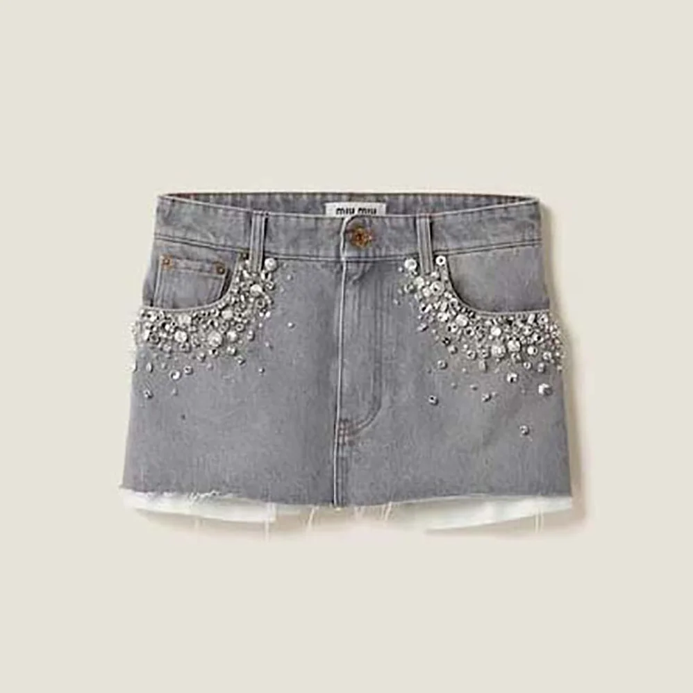 Miu Miu Denim Miniskirt Embroidered Logo for Women Miu Miu Denim Miniskirt Embroidered Logo for Women