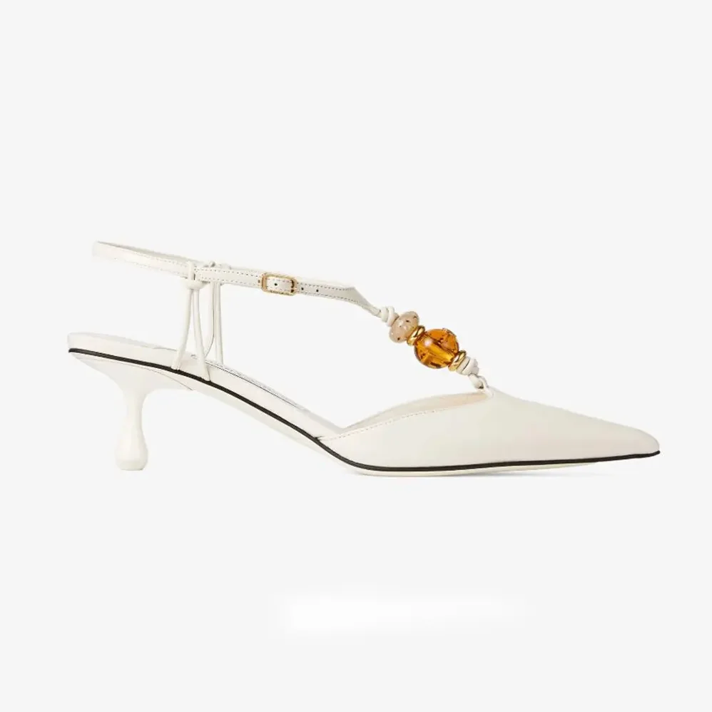 Jimmy Choo Lauri 50 Latte Mix Nappa Leather Slingbacks with Beads for Women in White Jimmy Choo Lauri 50 Latte Mix Nappa Leather Slingbacks with Beads for Women in White