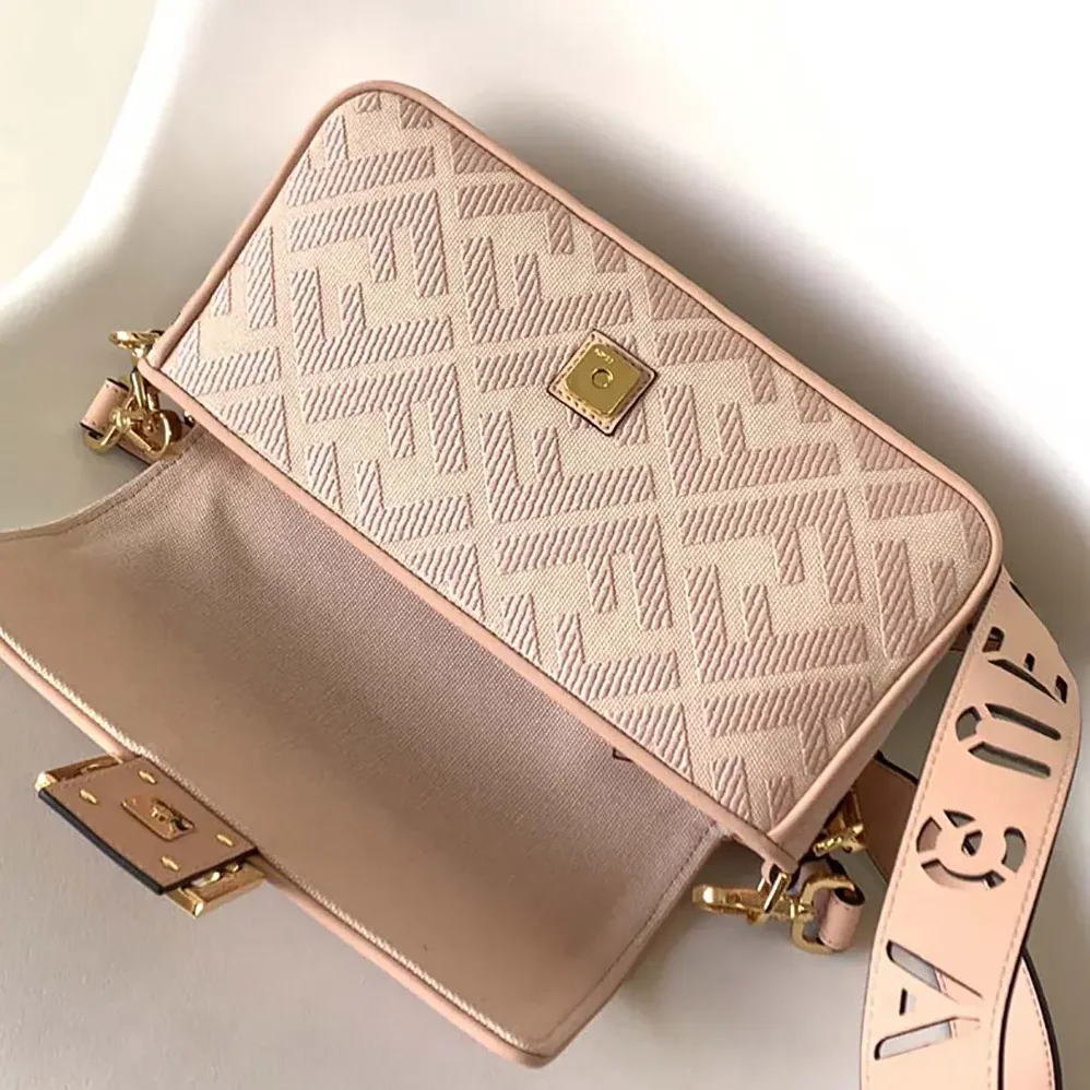 Fendi Baguette Light Pink Denim Bag with FF Embroidery for Women