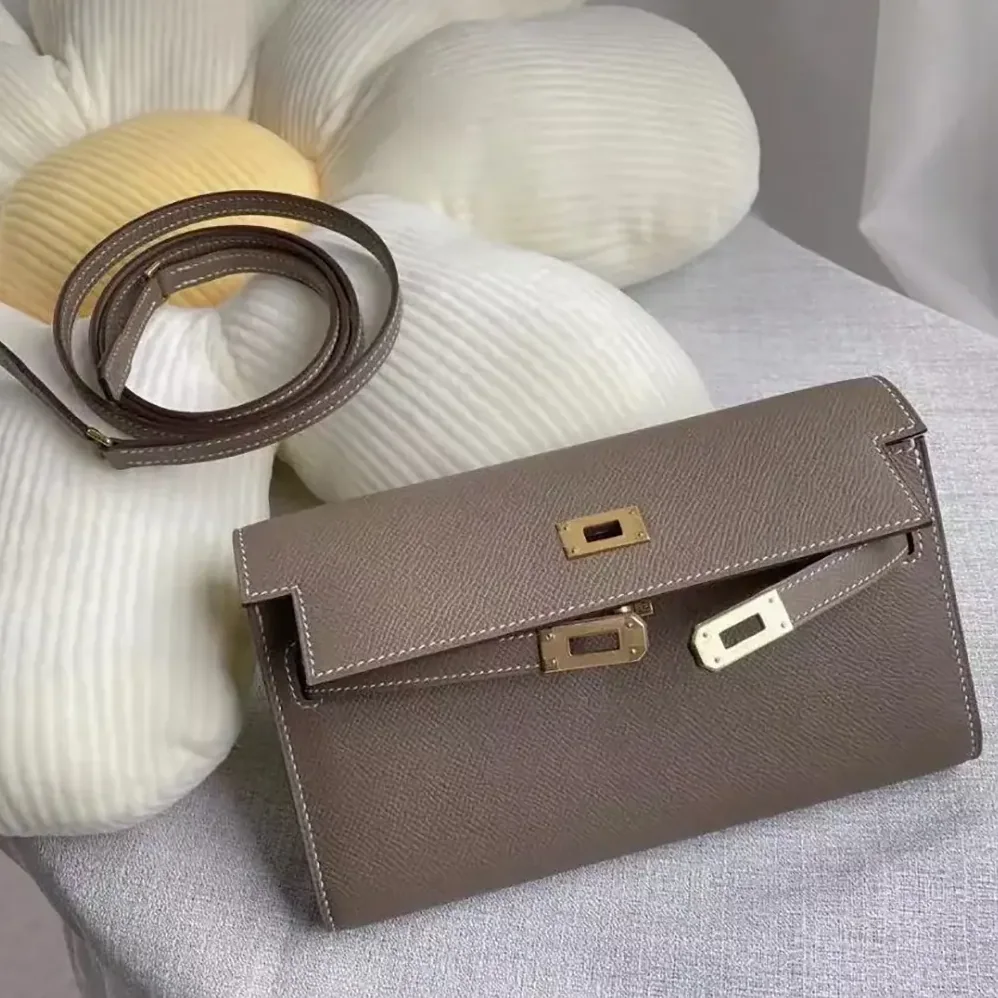 Hermes Kelly To Go in Epsom Leather for Women in Grey/Gold