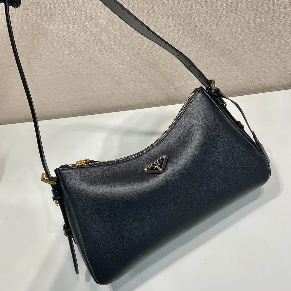 Prada Aimée Medium Leather Shoulder Bag for Women in Black