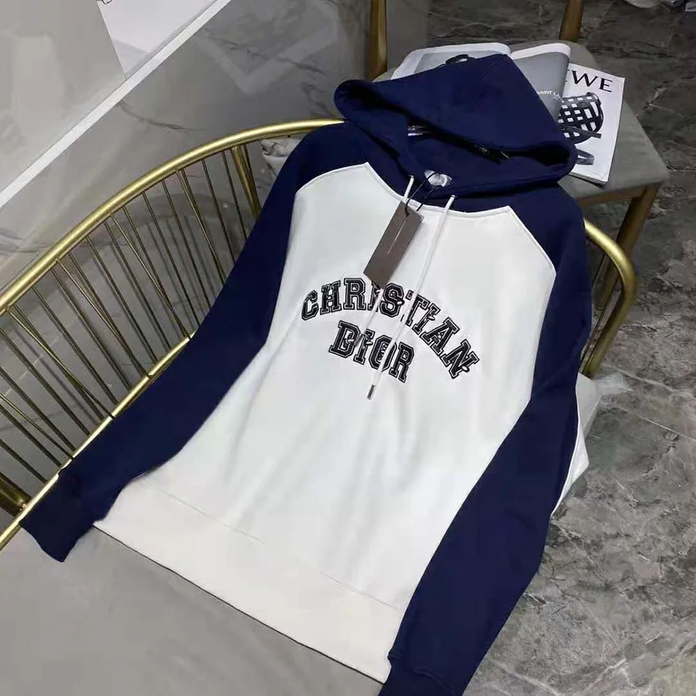 Dior Dior and Kenny Scharf Hooded Sweatshirt Deep Blue and White Cotton Fleece for Men