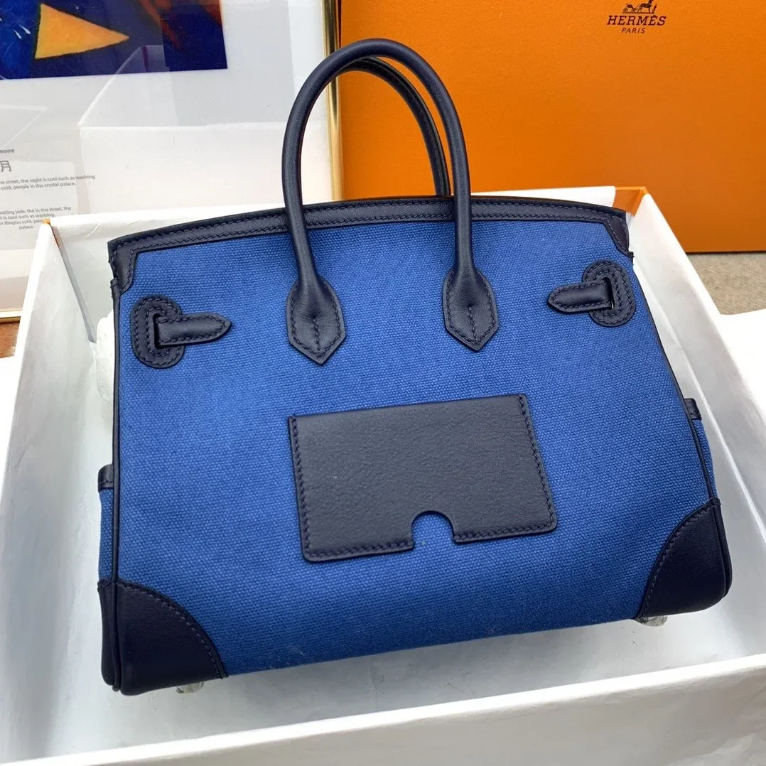 Hermes Birkin Cargo 25 Top Handle Bag in Blue Silver Hardware Bag Hermes Birkin Cargo 25 Top Handle Bag in Blue Silver Hardware Bag