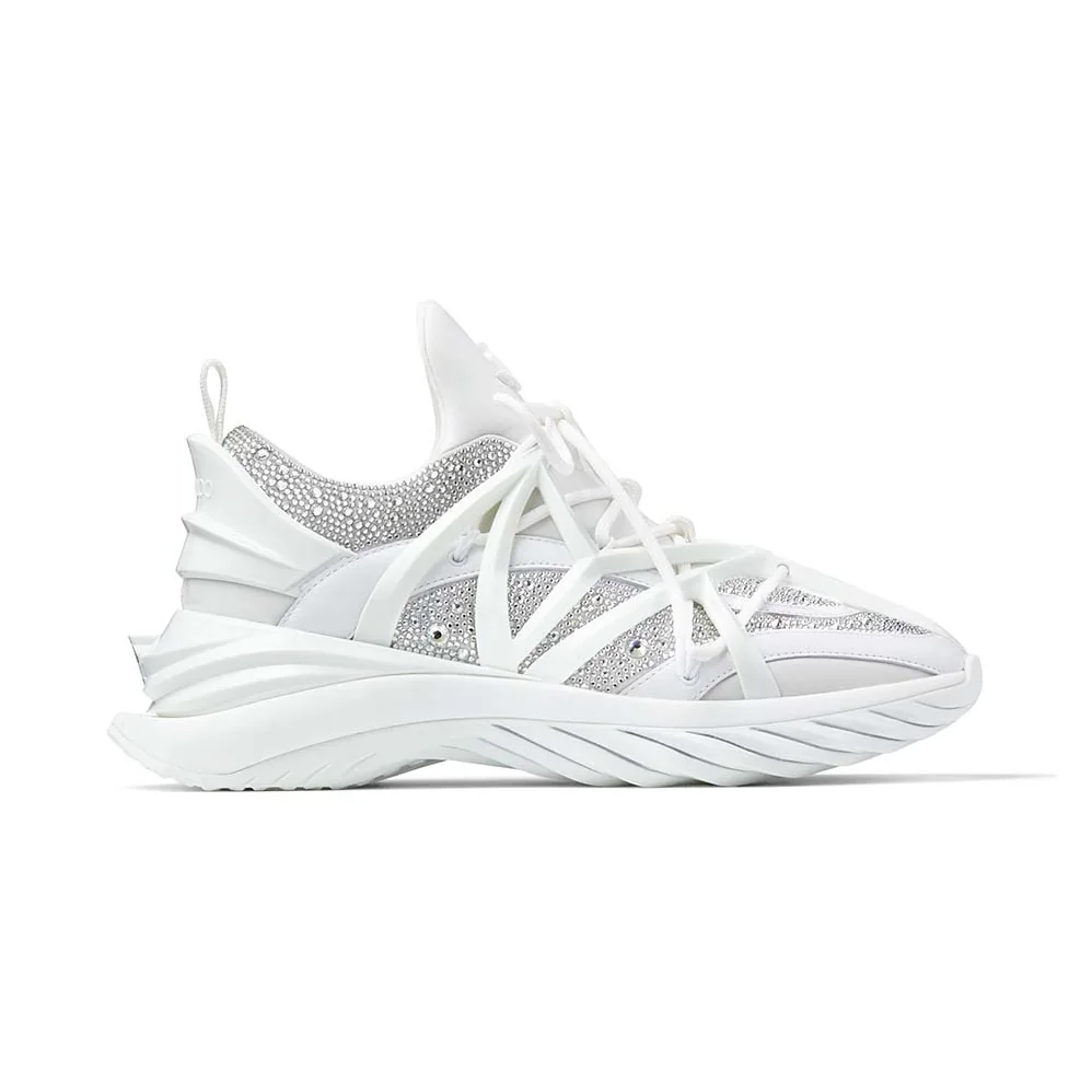 Jimmy Choo Cosmos/F White Neoprene and Leather Low for Women in Top Trainers with Crystals Jimmy Choo Cosmos/F White Neoprene and Leather Low for Women in Top Trainers with Crystals
