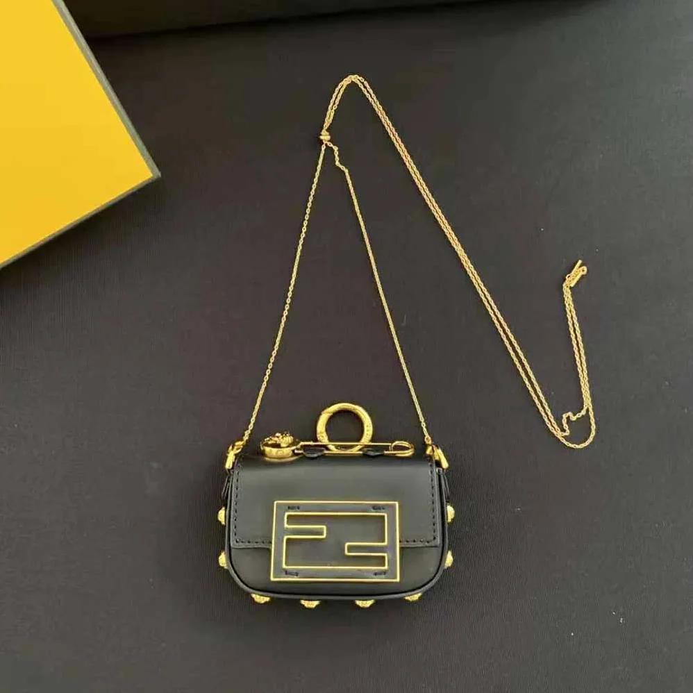 Fendi Nano Baguette Charm Fendace Black Leather Charm for Women