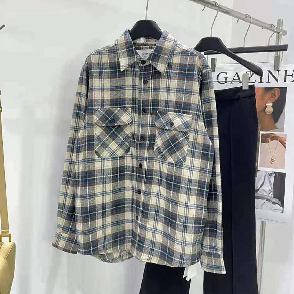 Celine Loose Shirt in Checked Cotton for Men in Navy