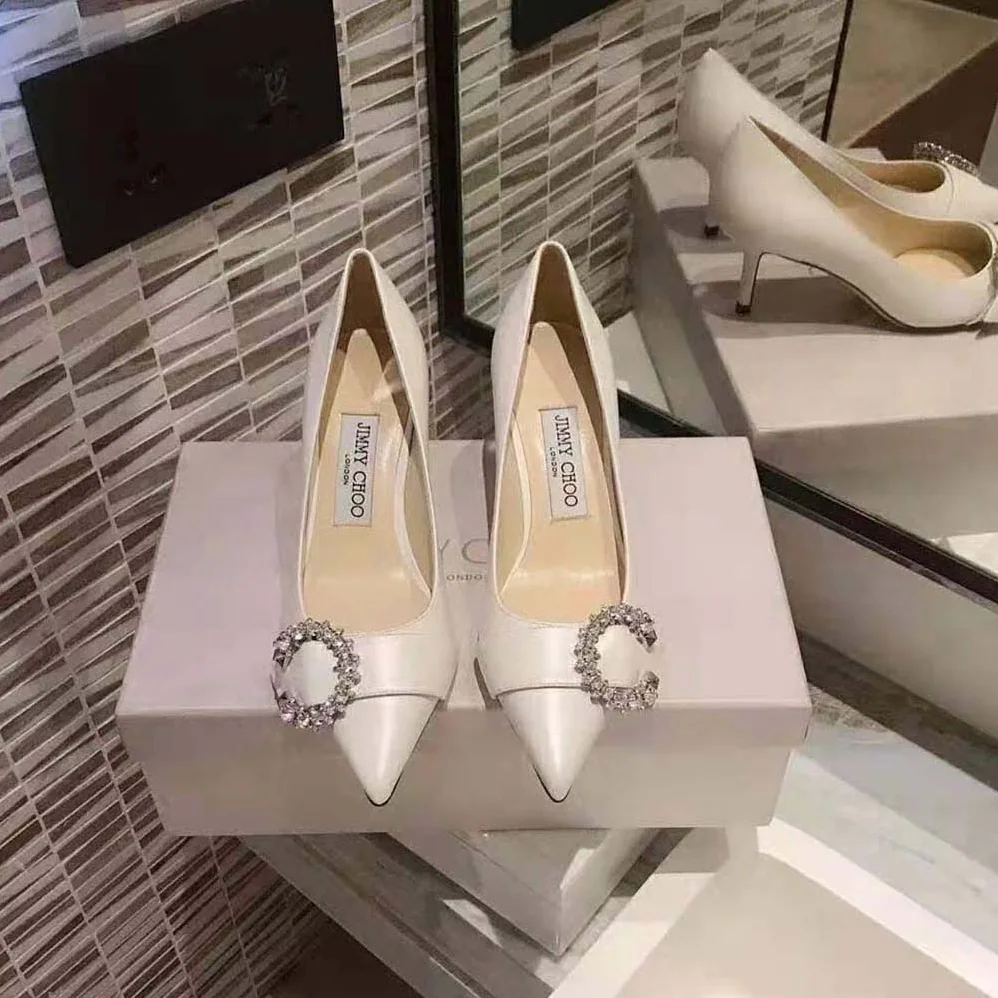 Jimmy Choo Saresa 65 Latte Nappa Leather Pumps with Crystal Embellishment for Women Jimmy Choo Saresa 65 Latte Nappa Leather Pumps with Crystal Embellishment for Women