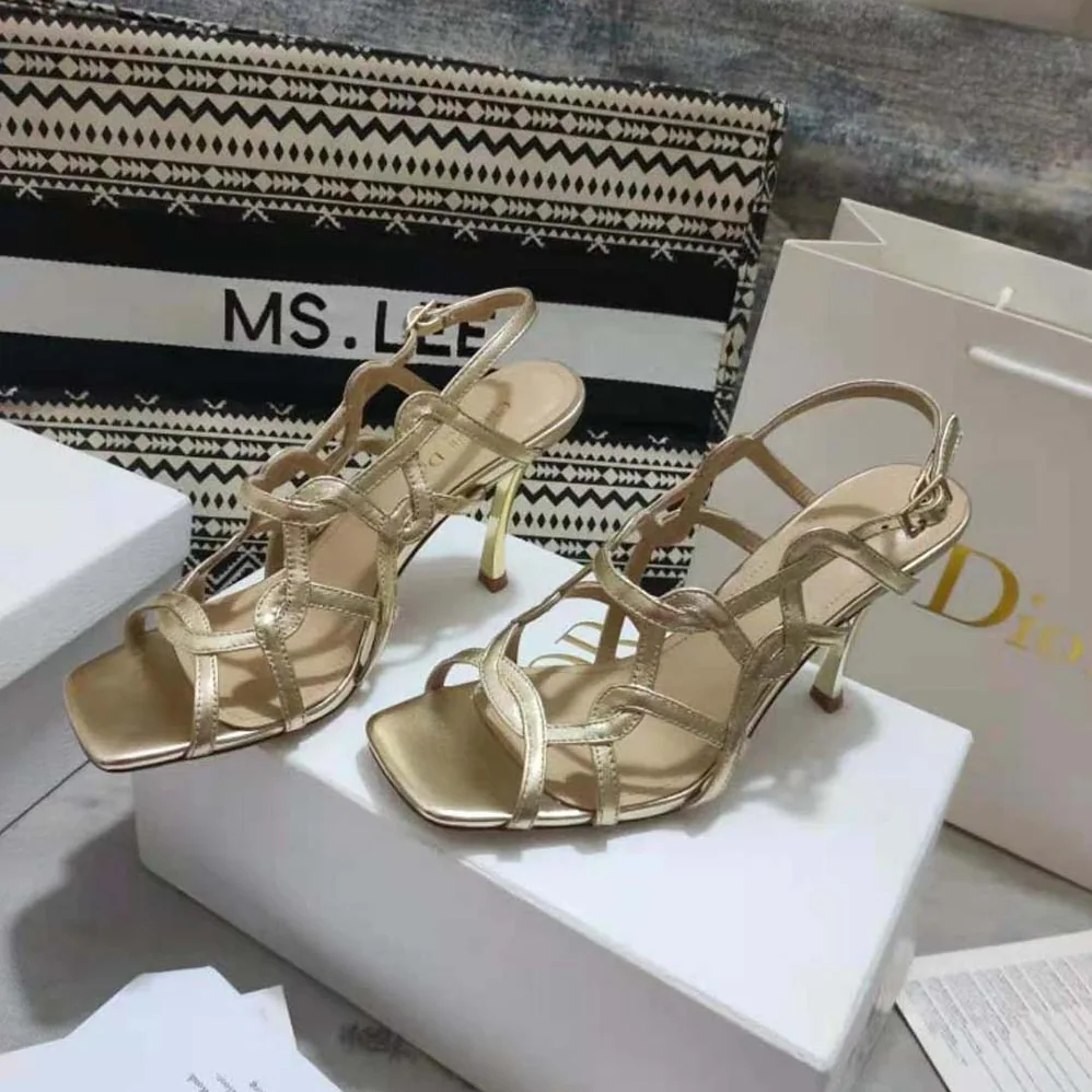 Dior D-Fame Heeled Sandal Gold for Women in Tone Laminated Lambskin