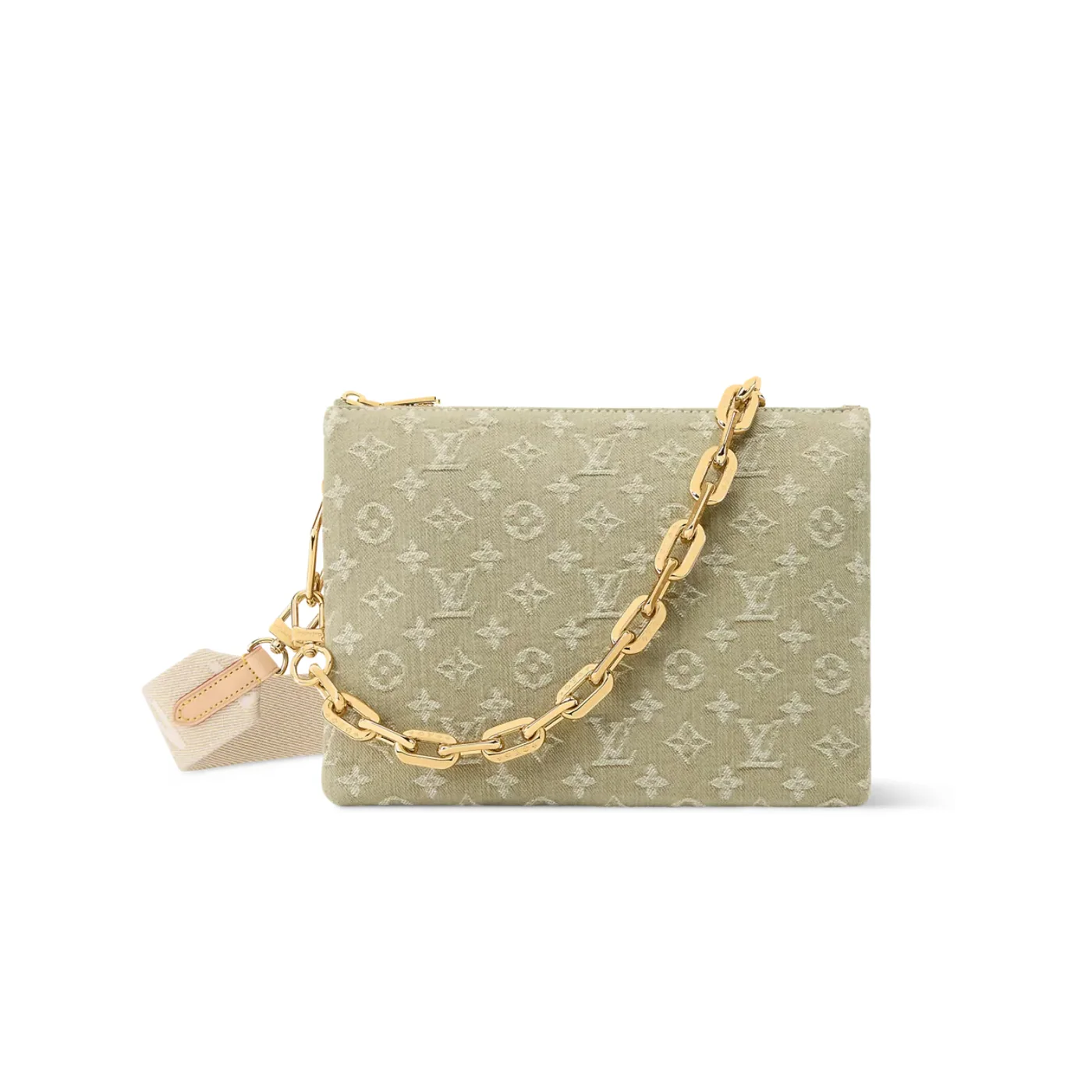 Louis Vuitton Coussin PM Shoulder Bag in Khaki Denim Gold Hardware