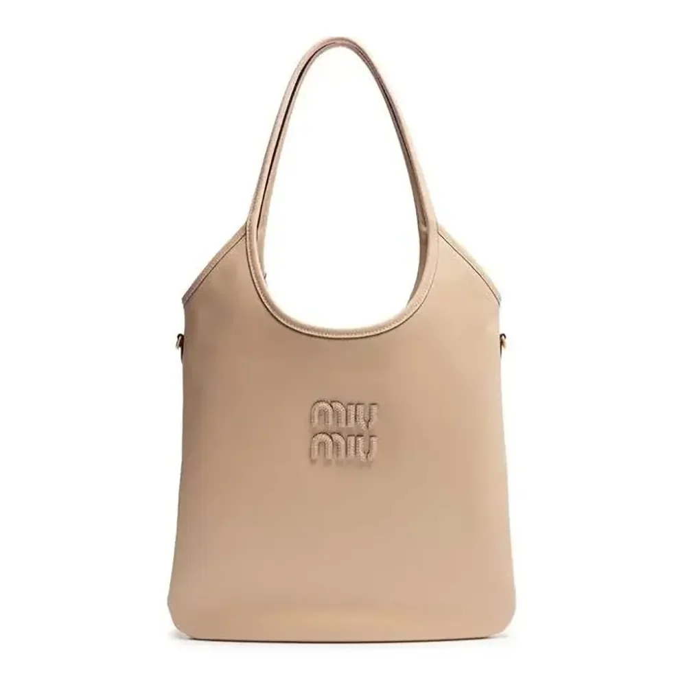 Miu Miu IVY Leather Bag with Leather Lettering Logo for Women in Sandy Miu Miu IVY Leather Bag with Leather Lettering Logo for Women in Sandy