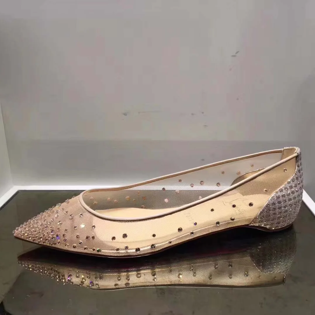 Christian Louboutin Follies Strass Flat Mesh Upper with Crystals Shoes Sandy for Women Christian Louboutin Follies Strass Flat Mesh Upper with Crystals Shoes Sandy for Women
