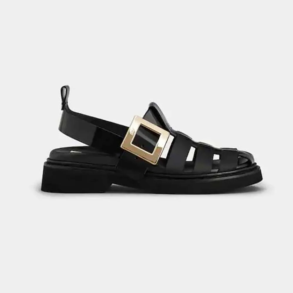 Roger Vivier Viv' Rangers Metal Buckle Fisherman Sandals in Leather for Women Roger Vivier Viv' Rangers Metal Buckle Fisherman Sandals in Leather for Women
