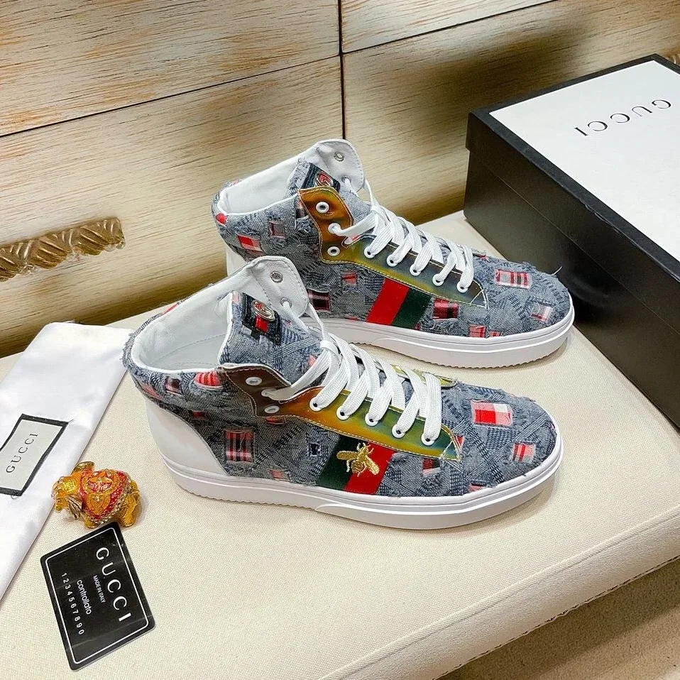 Gucci Basket Jean's High Top With Bee Sneaker Blue for Men Gucci Basket Jean's High Top With Bee Sneaker Blue for Men