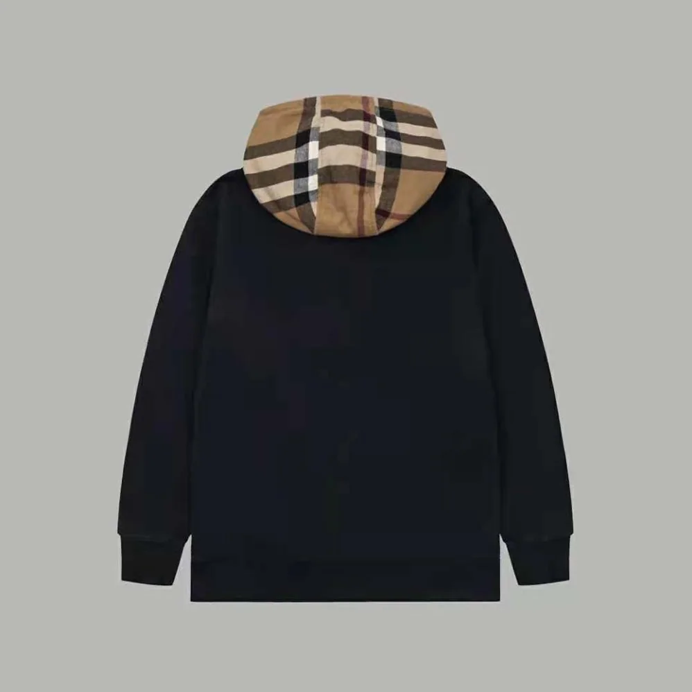 Burberry Check Trim Cotton Zip Hoodie for Women in Black