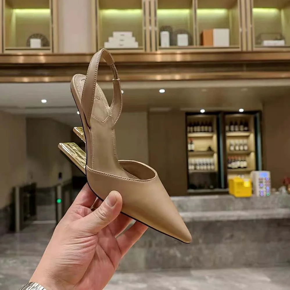 Fendi Fendi First Dove Gray Leather High for Women in Heeled Slingbacks