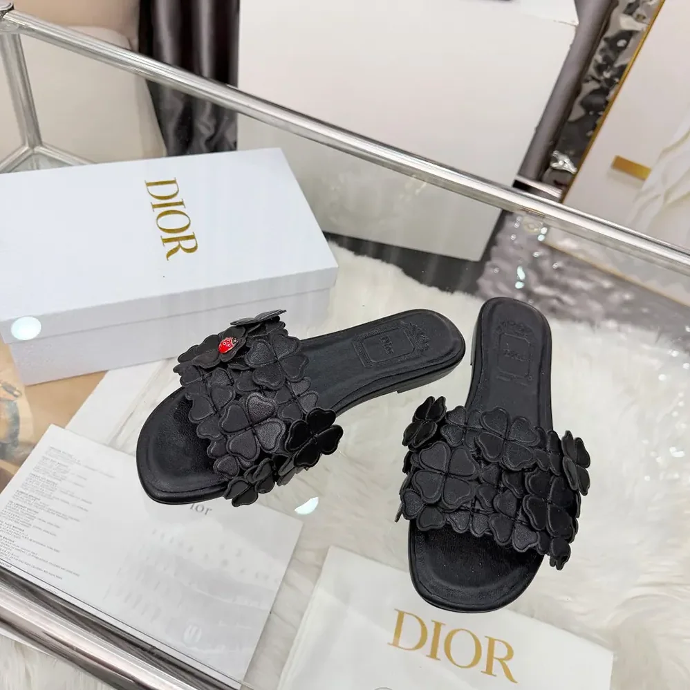 Dior Bloom Slide Black Dior Clover Embroidered Lambskin for Women